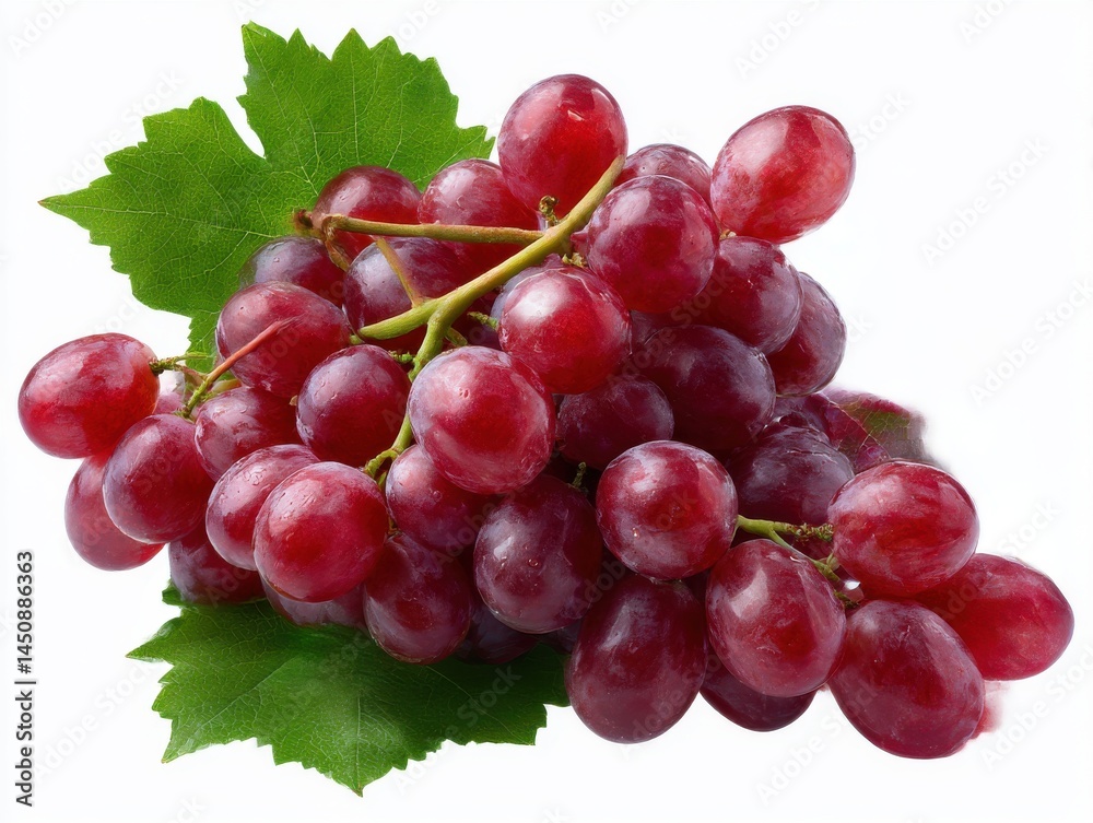 Fototapeta premium Red grapes with leaf isolated on white background