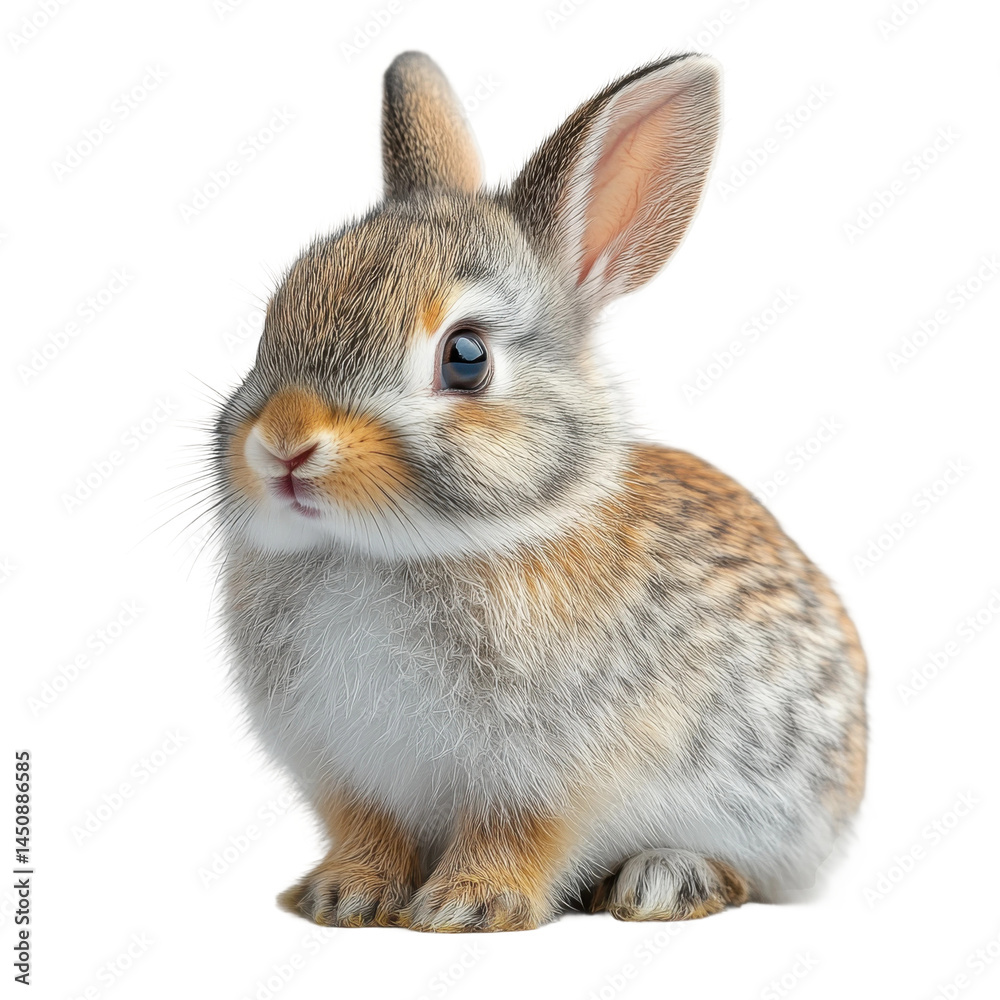 Obraz premium Cute rabbit sitting in a garden animal portrait nature setting. Isolated on transparent background, png.