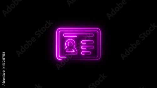 glowing neon driver-license icon animation black background. 4K Video motion graphic animation.