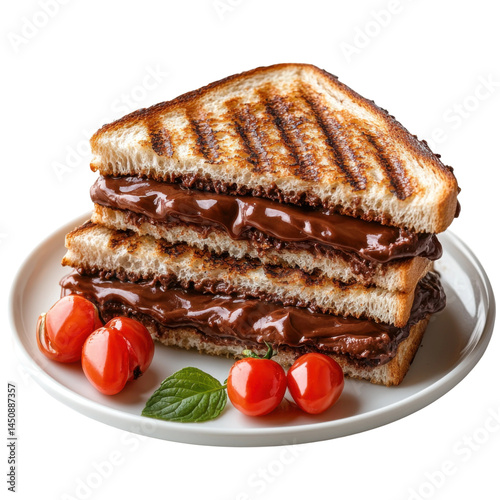 Grilling chocolate sandwiches kitchen food photography cozy vibe. Isolated on transparent background, png.