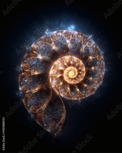 A stunning fractal depiction of a nautilus shell. This image evokes a sense of wonder and showcases intricate details, highlighting the mathematical beauty of nature's designs.