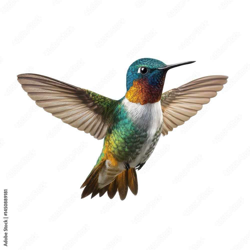 Fototapeta premium Hummingbird with wings spread isolated on white background