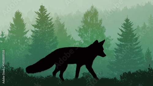 Silhouette fox in forest background wallpaper wildlife nature animal photography illustration image
