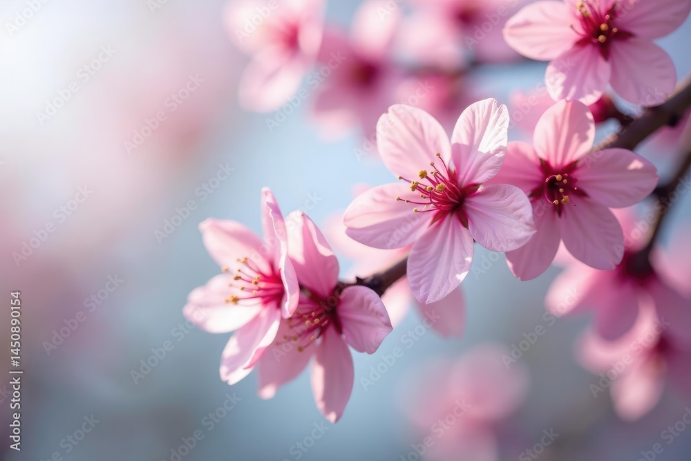 Obraz premium Delicate pink sakura blossoms, full bloom, intricate detail, textile, print, pink