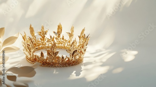 Golden crown on a white isolated background symbolizing royalty and luxury