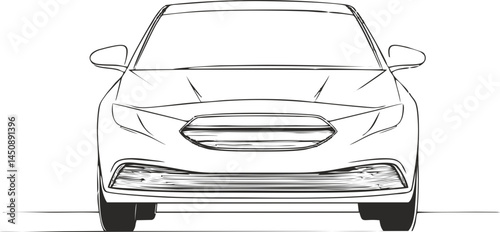 Modern Sedan Front View – Black Vector Illustration for Automotive Industry, Car Rental Services, and Eco Vehicle Promotion in Clean Monochrome Style