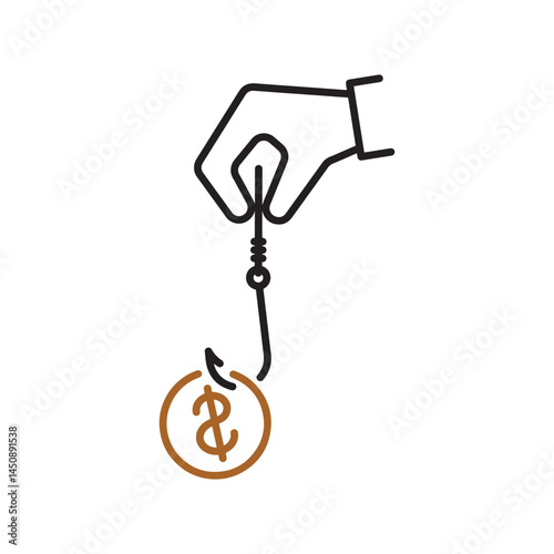 Money scam phishing hook icon illustration.