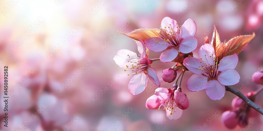 Obraz premium delicate pink flowers on a branch of a tree