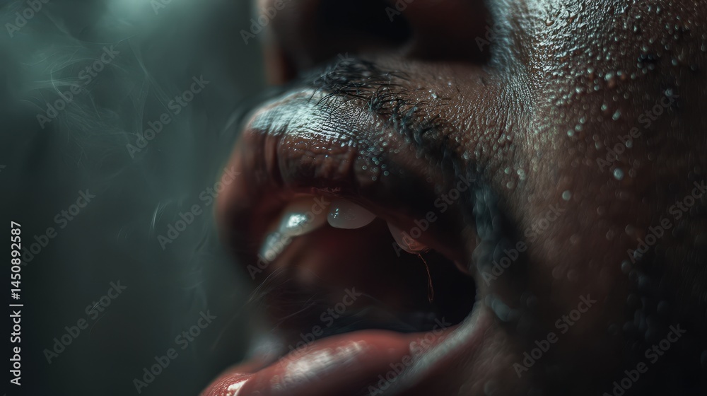 Obraz premium Heavy breathing expression close-up realistic photography indoor macro view intense emotions