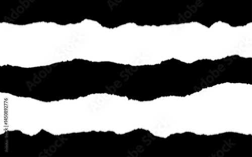 Ripped black papers on white background. Distressed Banner. Black Isolated Paint brush modern 