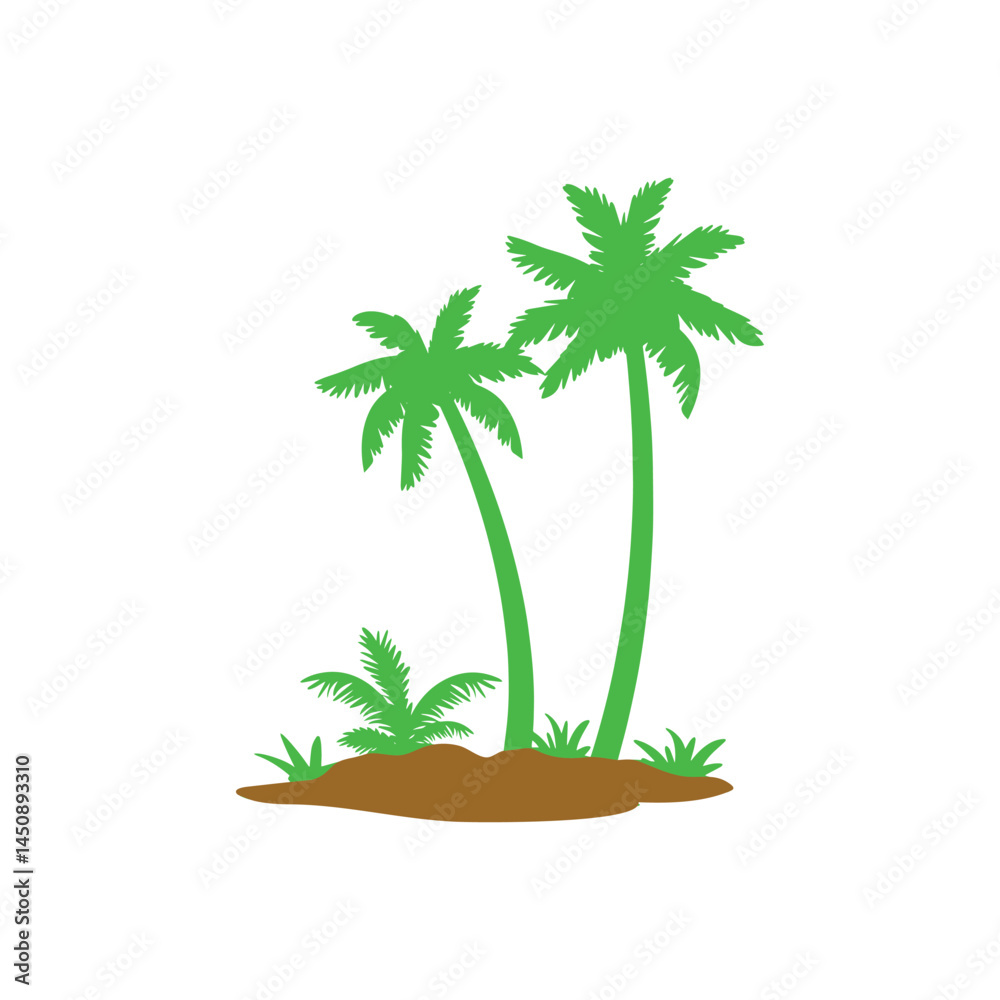Obraz premium Green palm trees on tropical island illustration.