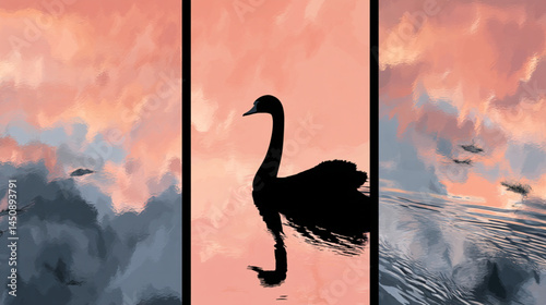 Black swan silhouette at sunset wallpaper for phone background aesthetic animal photography art 4k
