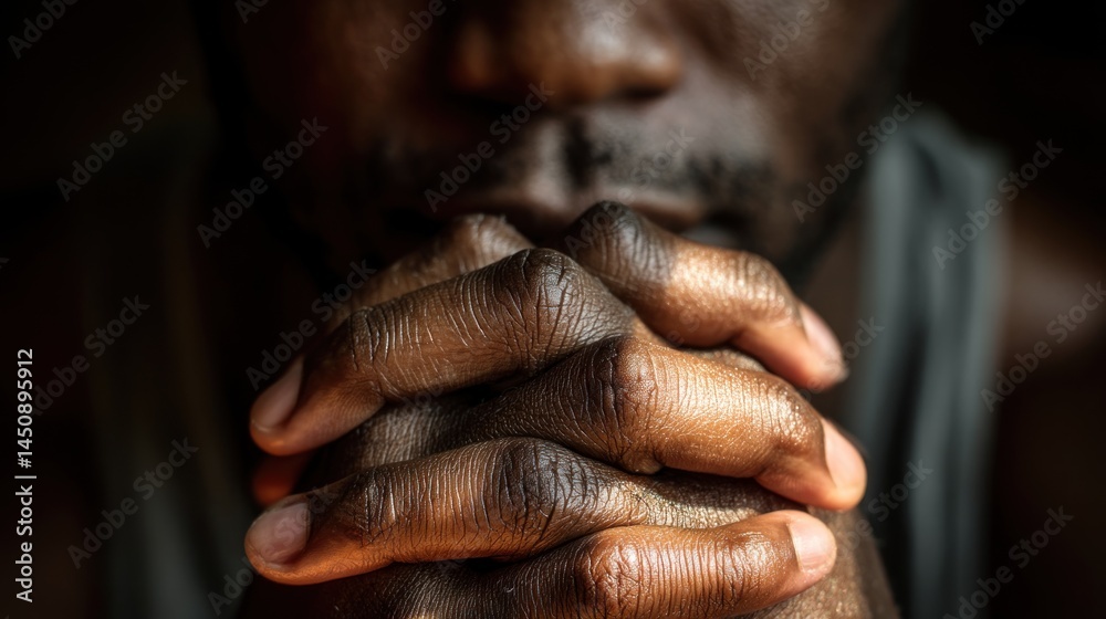 Fototapeta premium Hands held in front of chest in prayer, clean lighting
