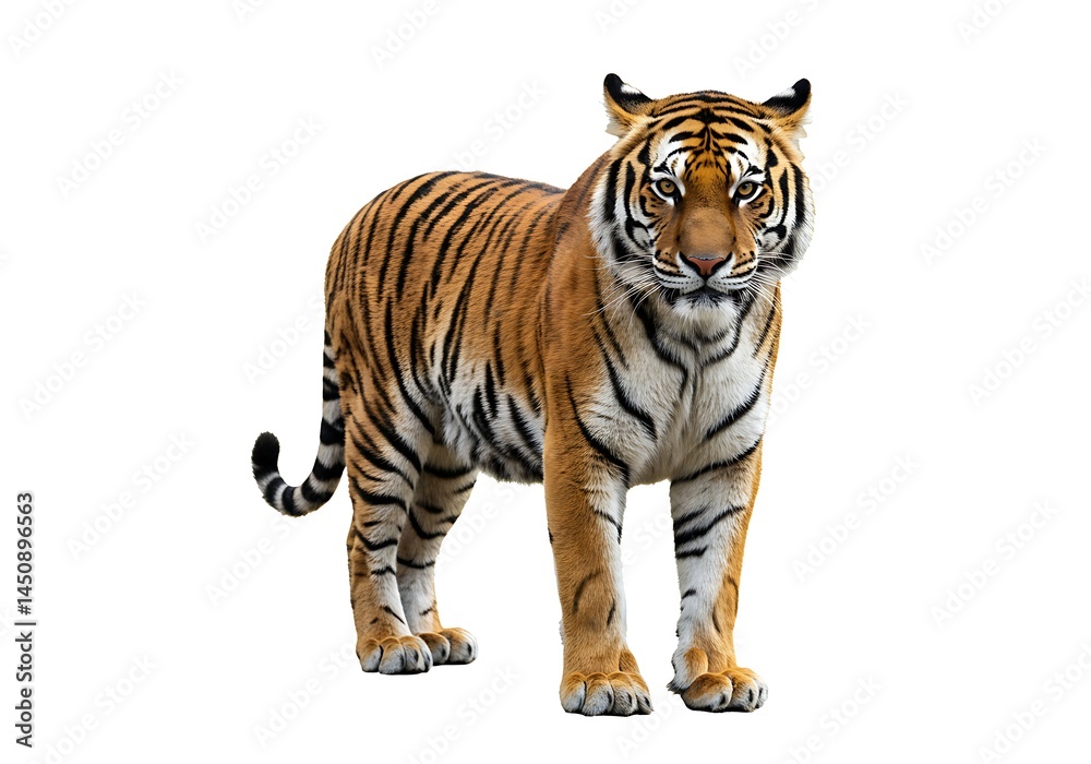 Obraz premium Full Body Bengal Tiger Standing on White Background