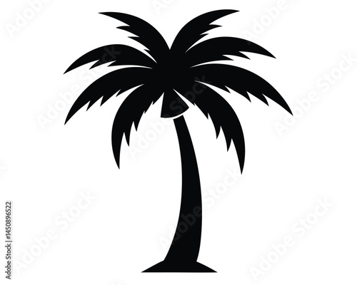 Tropical Palm Silhouette: A stylized silhouette of a majestic coconut palm tree, symbolizing tropical paradise and summer vacation.