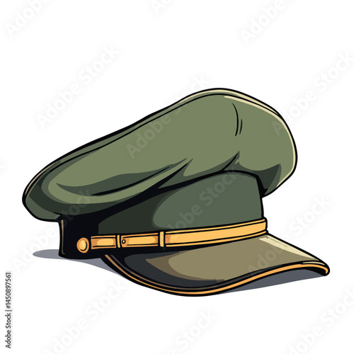 Vsai military green cap casting shadow on white background