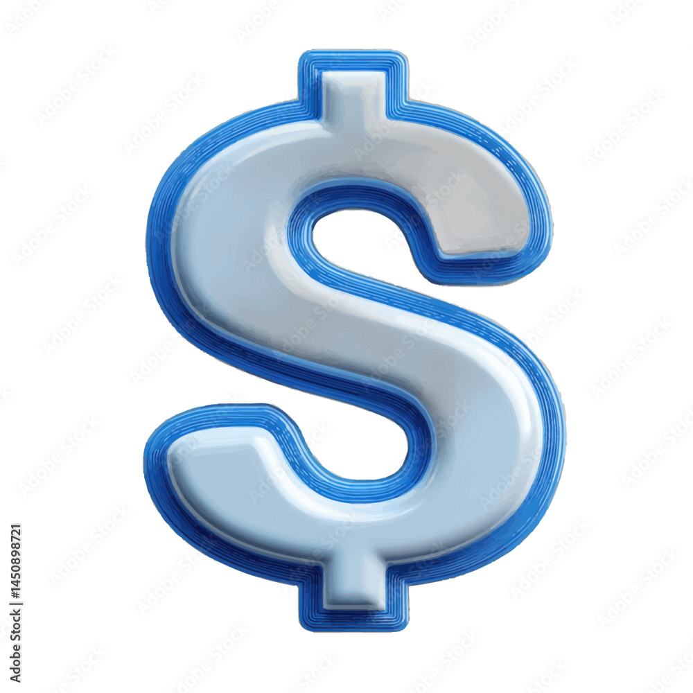 Bright and glossy dollar sign icon with a shiny finish and blue outline on a white background Bright and glossy dollar sign icon with a shiny finish and blue outline on a white background
