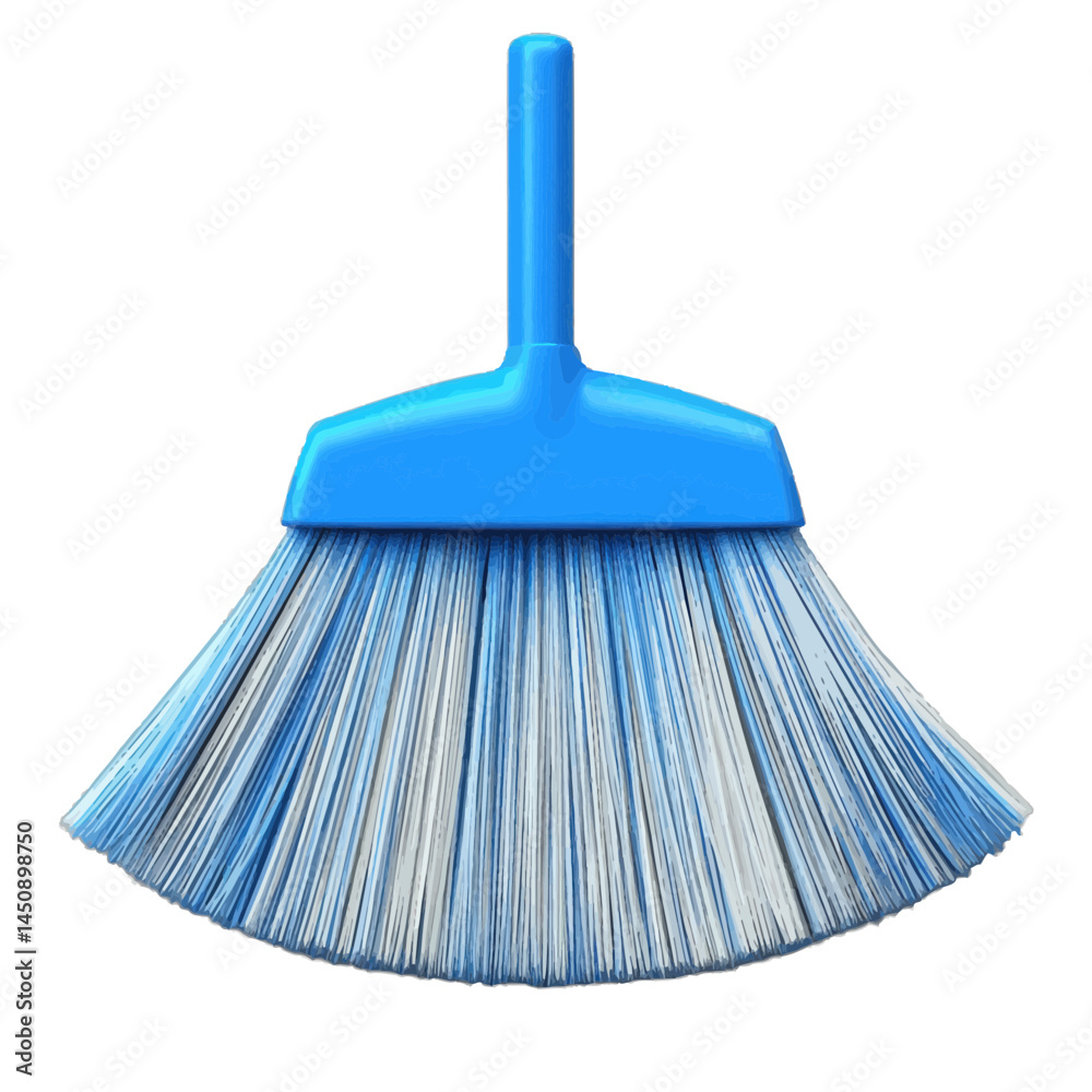 Volumetric illustration of a blue broom designed for cleaning and tidying various surfaces indoors and outdoors