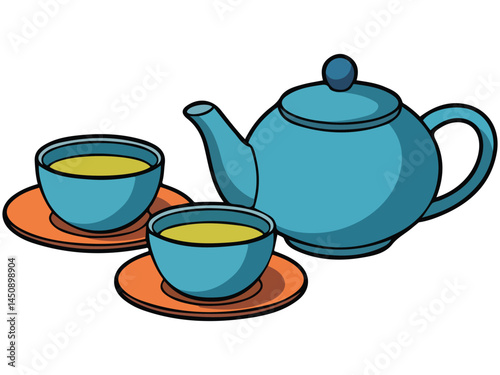 Kyusu teapot with cup vector art isolated on white background