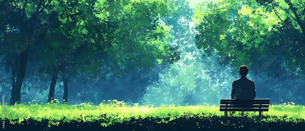 Obraz premium Man park bench serene nature peace