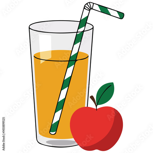 Apple slices with juice glass isolated vector illustration on white background