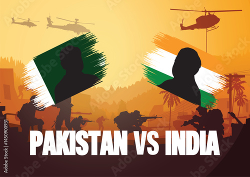 Pakistan VS India, India flag and Pakistan flag on  War Background, Pakistan  and India War concept