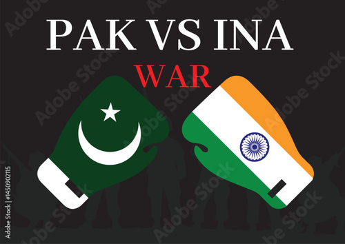 Pakistan vs India War, Pakistan vs India Boxing gloves Concept flags. Pakistan and India's political conflict, economy, war crisis, relationship, and trade concept. Muslims vs Jews war concept.