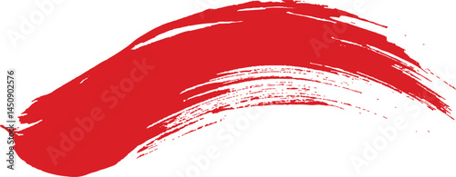 A bold, sweeping red paint stroke against a white background evokes energy and movement.