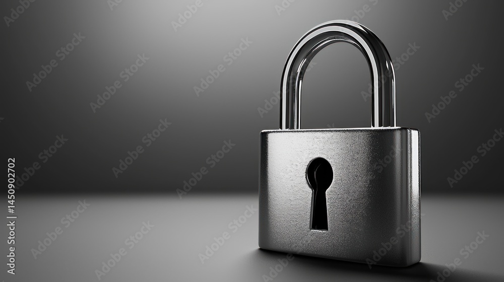 Silver padlock on gray background security concept Silver padlock on gray background security concept