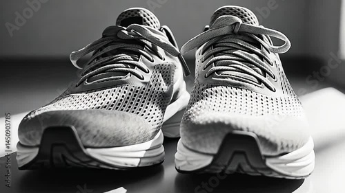 Monochromatic Still Life of Running Shoes in Black and White Photography