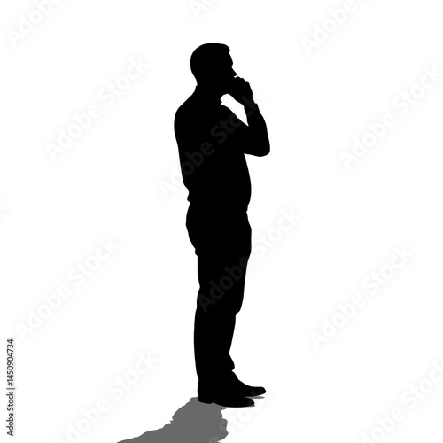 Thoughtful silhouette of a man pondering against a white background  