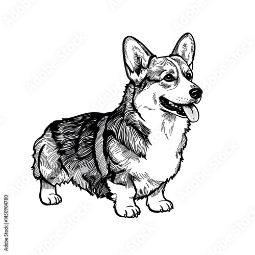 Cute Corgi Dog Standing Playfully on White Background  