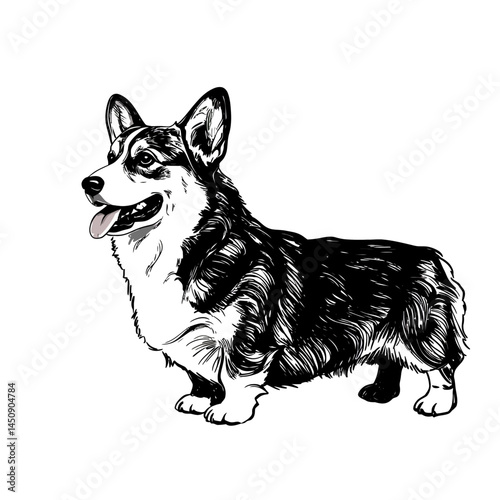 Corgi standing happily against a blank background  