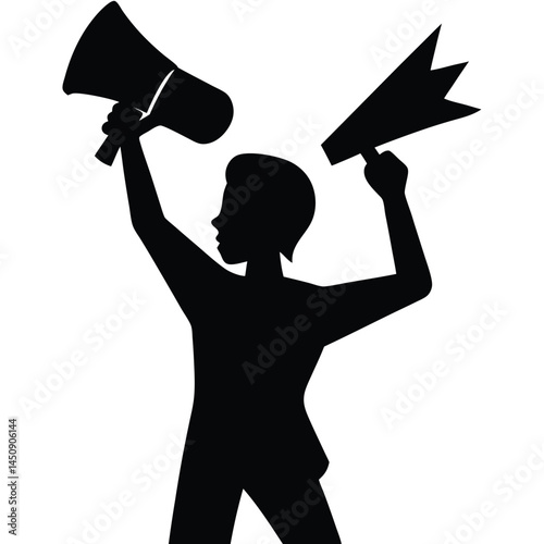 Protestor with Loudspeaker Silhouette