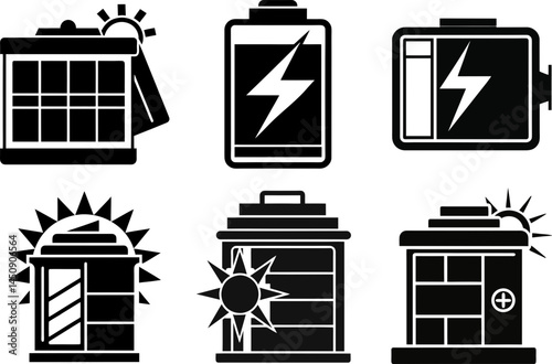 Solar power cell icon vector, illustration, horizontal, isolated assets, silhouette
