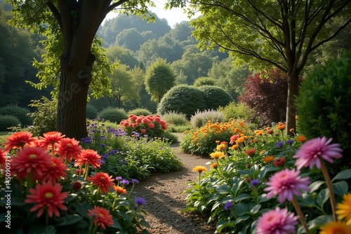 Exploring the Harmony of Colors and Textures in a Tranquil Garden Environment.
