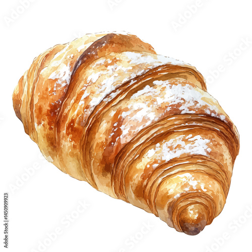 illustration of Croissant Dusted With Powdered Sugar, watercolor vector, isolated on a white background.