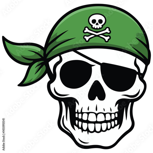 Pirate tattoo skull design isolated vector illustration on white background