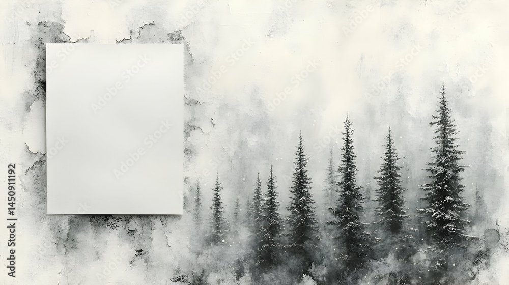 Naklejka premium Misty forest scene with blank canvas