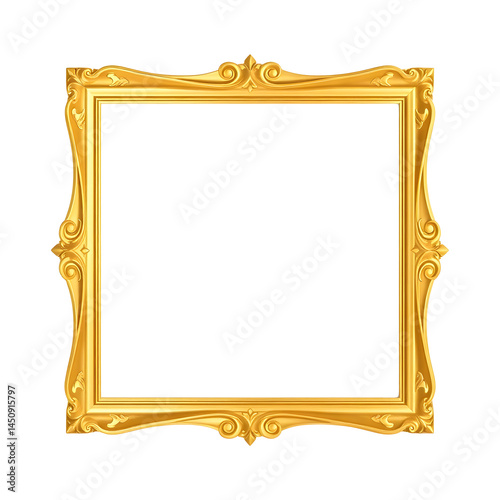 Vintage rectangle gold frame in oriental style for web or presentation use, isolated on transparent background