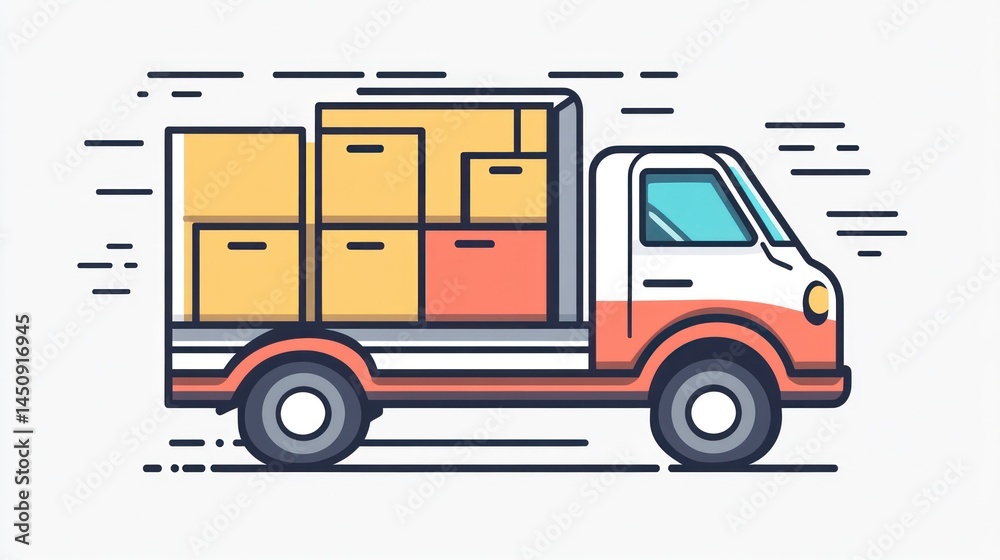Fototapeta premium Moving Truck, Fast Delivery, City