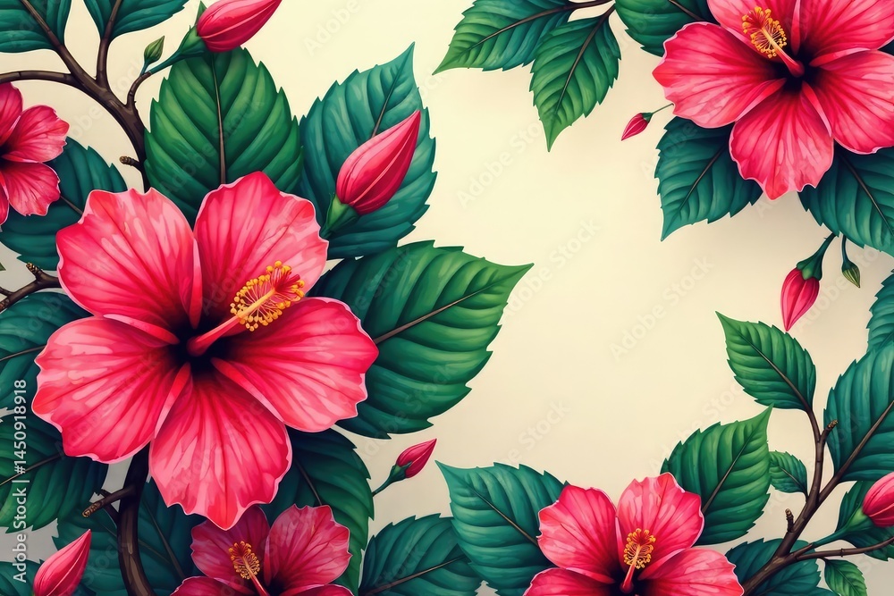 custom made wallpaper toronto digitalBold blooming hibiscus, vibrant tropical seamless design, hibiscus pattern, tropical, pink