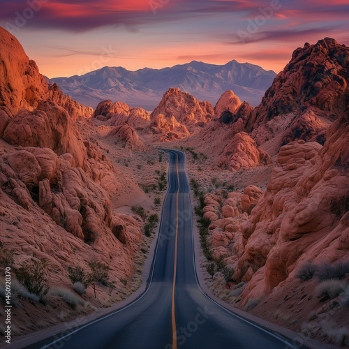 Desert Highway at Sunset