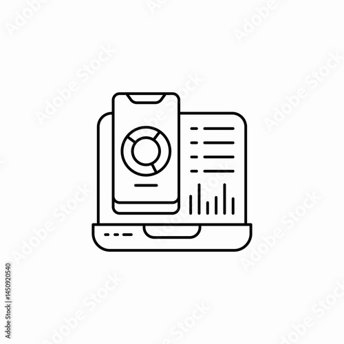 laptop and smartphone with a pie chart and a bar chart on the laptop screen mobile analytics icon sign vector
