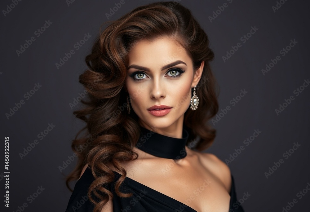 Fototapeta premium Elegant portrait of a glamorous woman with a focus on her face