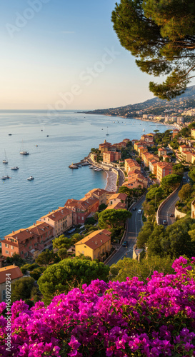 Coastal Charm: Villefranche-sur-Mer, French Riviera Views, Sun-Kissed Buildings & Bougainvillea Blooms in a Mediterranean Paradise!