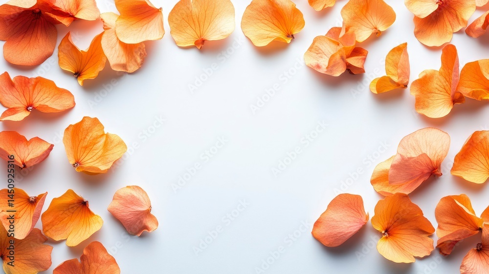 Orange Flower Petals Frame on White Background - Delicate Floral Border Orange Flower Petals Frame on White Background - Delicate Floral Border