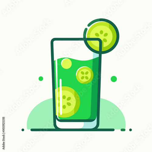Glass of Cucumber Water Detox Illustration in Bright Green Colors  