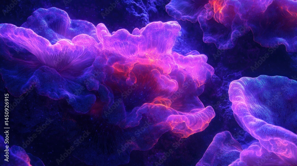 Fototapeta premium Ethereal Underwater Bloom Vibrant Purple and Pink Coral Reef