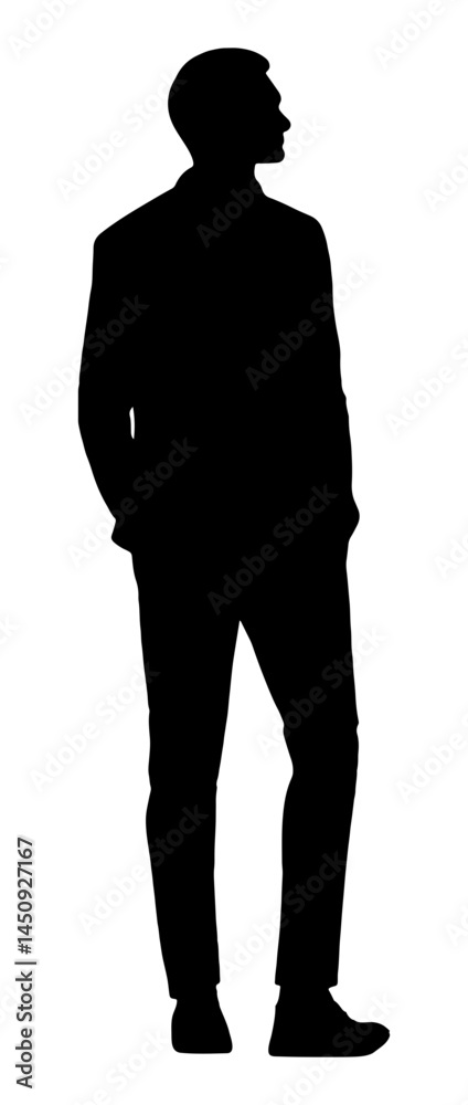Man black silhouette vector, Simple silhouette Design vector icon with white background. Man standing Man black silhouette vector, Simple silhouette Design vector icon with white background. Man standing